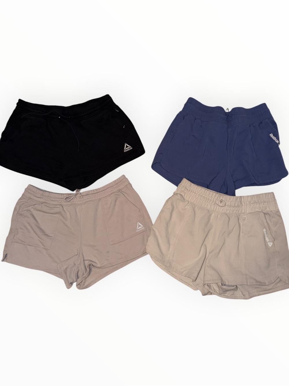 Reebok Women’s Athletic Shorts Bundle — Black, Navy, Taupe, Light Taupe
